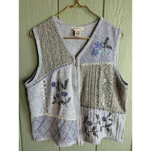 Vintage Patchwork Knit Zip Vest Cottagecore 90s Northern Reflections LG